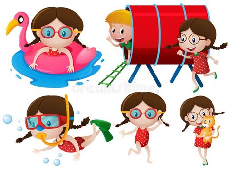 Little Girls Doing Many Activities Stock Illustrations 1 Little Girls