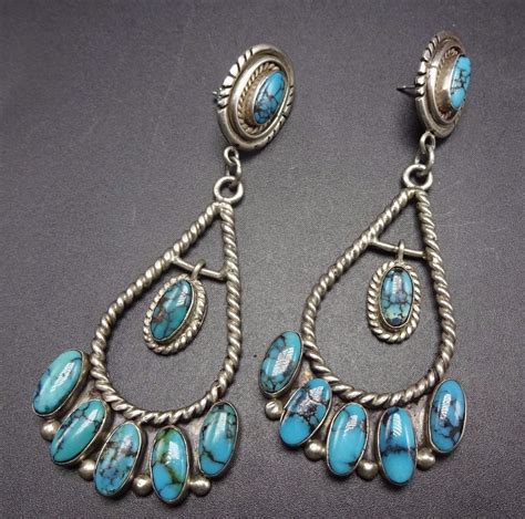 Vintage Navajo Sterling Silver Turquoise Cluster Dangle Earrings
