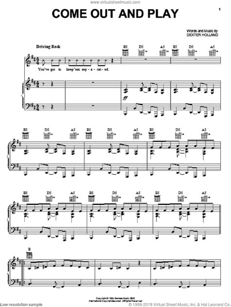 This version is simplified on the chorus, you can improvise with what notes you want to play or just strum the chords. Offspring - Come Out And Play sheet music for voice, piano ...