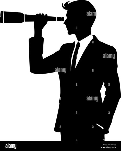 Businessman Looking Telescope Silhouette Forecast Vision In Business