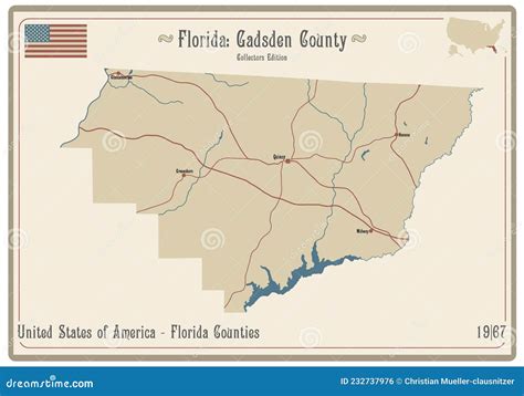 Map Of Gadsden County In Florida Stock Vector Illustration Of Rivers