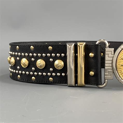 Vintage Gianni Versace Studded Size 32 Black Leather Belt At 1stdibs