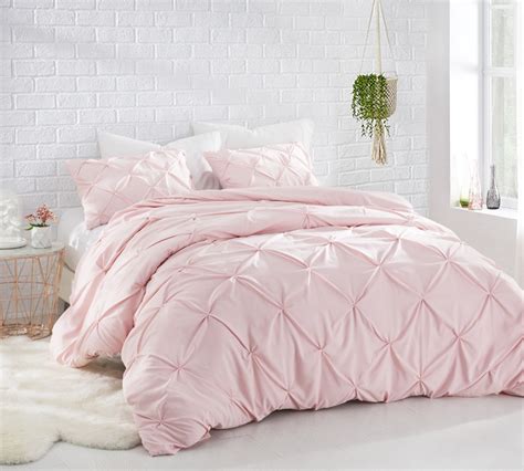 Rose Quartz Pink Oversized Queen Bedding Elegant Pin Tuck Design Unique