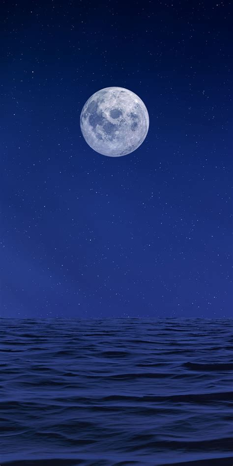 Download 1080x2160 Wallpaper Moon Body Of Water Sea Night Artwork