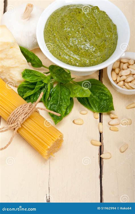 Italian Traditional Basil Pesto Pasta Ingredients Stock Photo Image