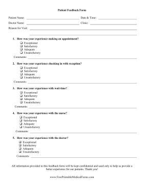 printable patient feedback form counseling forms survey template