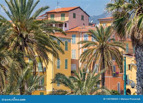 Colorful Houses In Old Town Architecture Of Menton On French Riviera