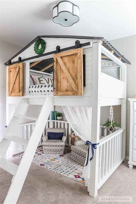 I loved her playhouse loft bed and thought it would be perfect for my almost 5 year old for her birthday. How To Build A DIY Sliding Barn Door Loft Bed Full Size