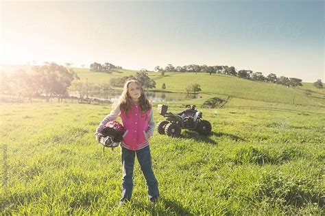 Teen Girl With Quad Bike On A Farm Strong Pose By Gillian Vann Quad