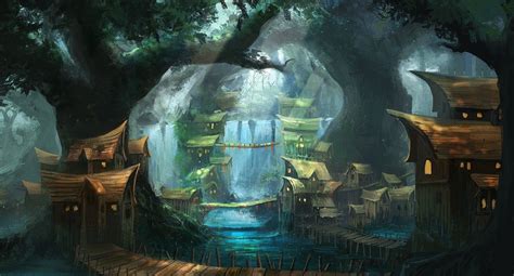 Village In The Woods By Mrainbowwj Fantasy Landscape Fantasy City