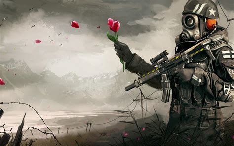 🥇 Flowers Gas Masks Soldiers Wallpaper 84749