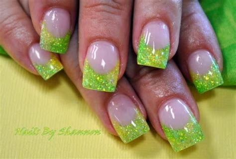 Lemon Lime Acrylic Glitter Tips Green Nails Glitter Tip Nails Green