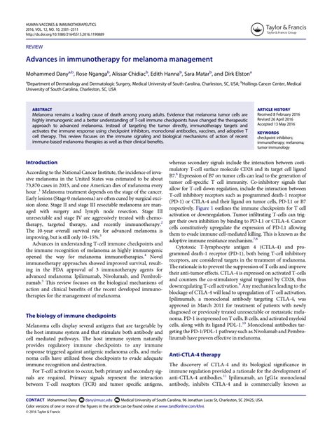 Pdf Advances In Immunotherapy For Melanoma Management