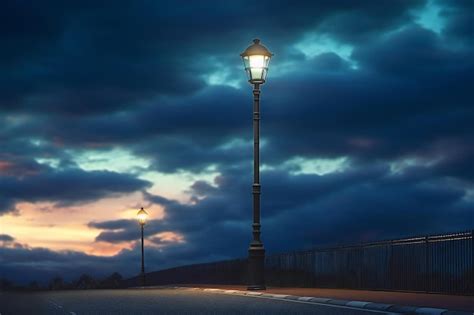 Premium Ai Image Solar Street Light In Twilight Sky