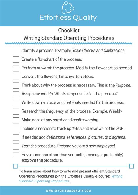 Standard Operating Procedure Checklist Danetteforda