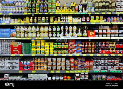 Self Service Supermarket Shelf Rack With Different Products Foods