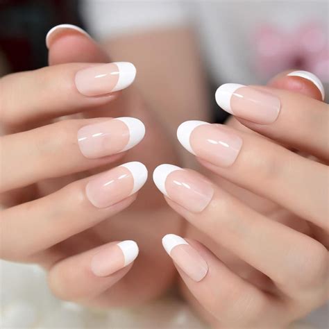 24pcs Classical Light Pink French Nail Set Pink French Nails Gel