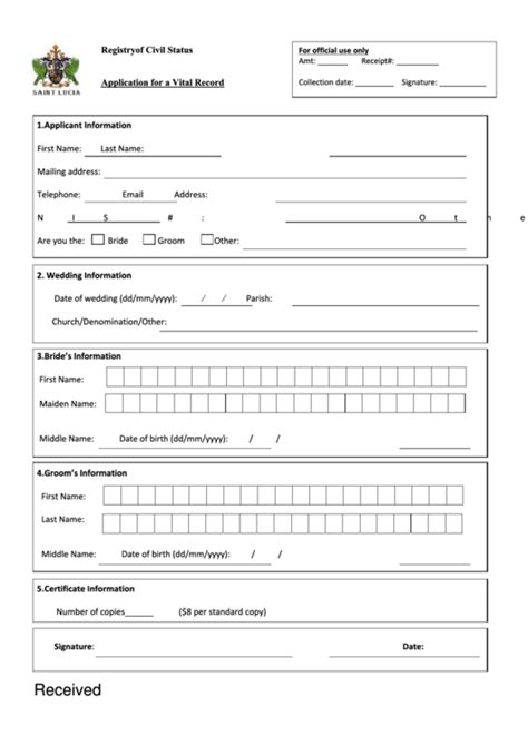 Application For A Vital Record Registry Of Civil Status Saint Lucia Printable Pdf Download
