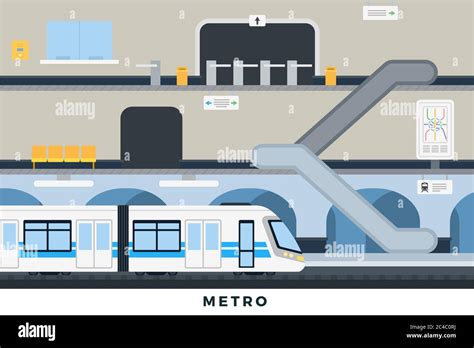 Metro Vector Illustration In Flat Design City Metro Station Platform