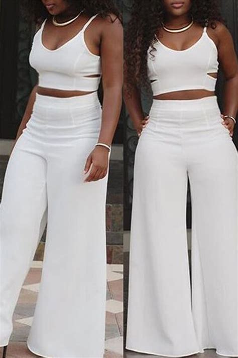Lovely Sexy Hollow Out White Two Piece Pants Setlw Fashion Online For