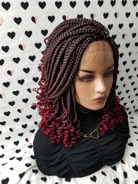Handmade Box Braid Braided Lace Front Wig With Curly Ends Etsy Ireland