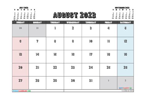 August 2023 Calendar Printable Printable Calendar 2023
