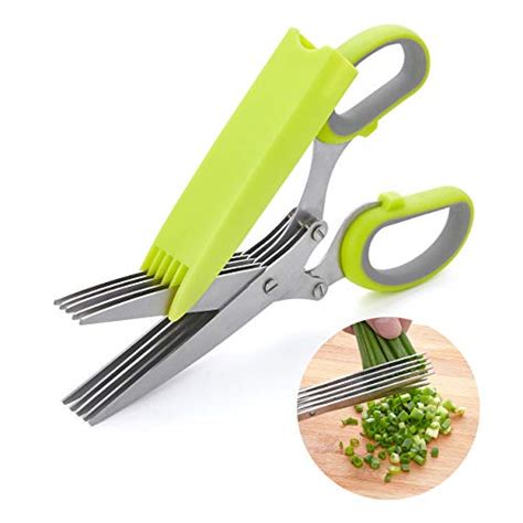 Lhs Herb Scissors With 5 Multi Stainless Steel Blades And Safe Cover