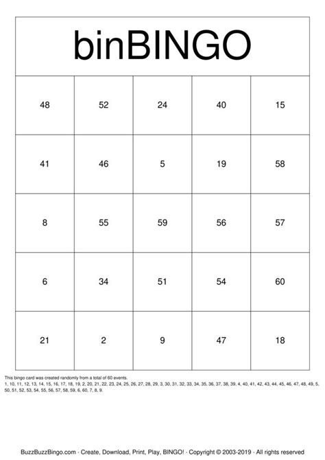 Numbers 1 60 Bingo Cards To Download Print And Customize