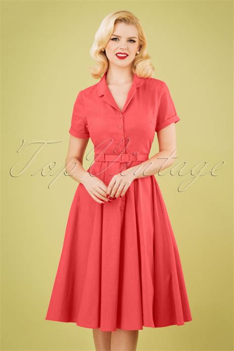 50s Caterina Swing Dress In Coral Pink