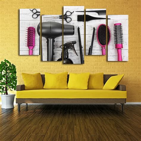 5 Panels Hairdressing Tools Wall Art Paintings Canvas Art Modular Wall