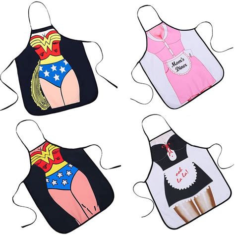 2019 Woman Funny Kitchen Aprons Digital Printed Bibs Sexy Pinafore Cooking Baking Party Cleaning