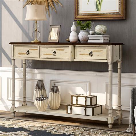 Harper And Bright Designs 52 In Beige Standard Rectangle Wood Console