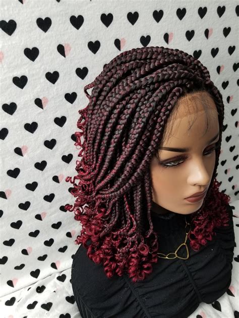 Handmade Box Braid Braided Lace Front Wig With Curly Ends Etsy Hair