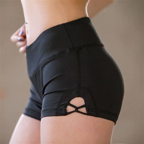 sexy tighten women high waist sport fitness bottom yoga shorts quick dry hollow cross short gym