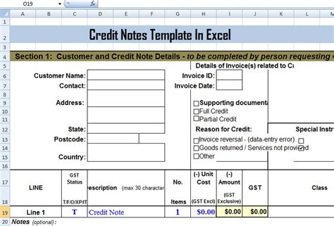 credit notes template  ms excel format exceltemple