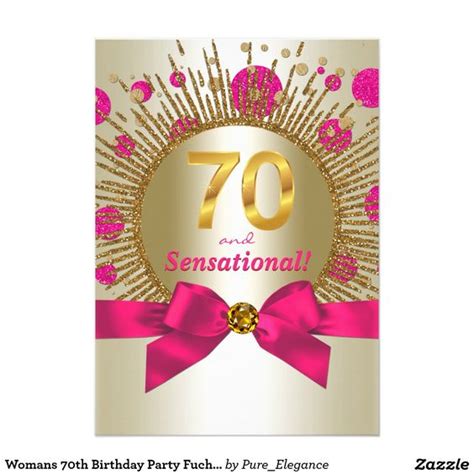 Womans 70th Birthday Party Fuchsia Gold Card Womans Birthday Party