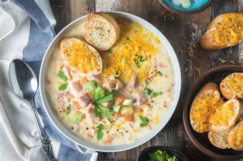 This Is A Creamy Potato Soup With Ham Garlic Cream And Chopped