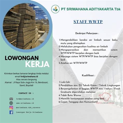 (lokasi belakang terminal penggung, bangunan cat warna biru / depan stasiun ceper). Lowongan Kerja PT Sriwahana Adityakarta di Solo - INFO LOKER SOLO