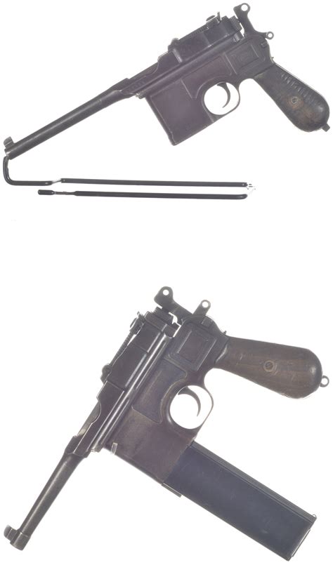 Two German Mauser C96 Broomhandle Semi Automatic Pistols Rock Island