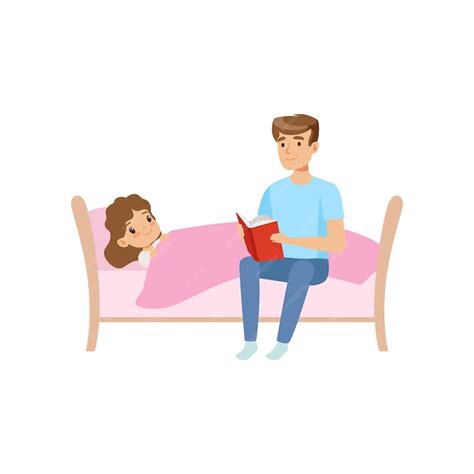 premium vector father reading bedtime story for his daughter who is falling asleep at night