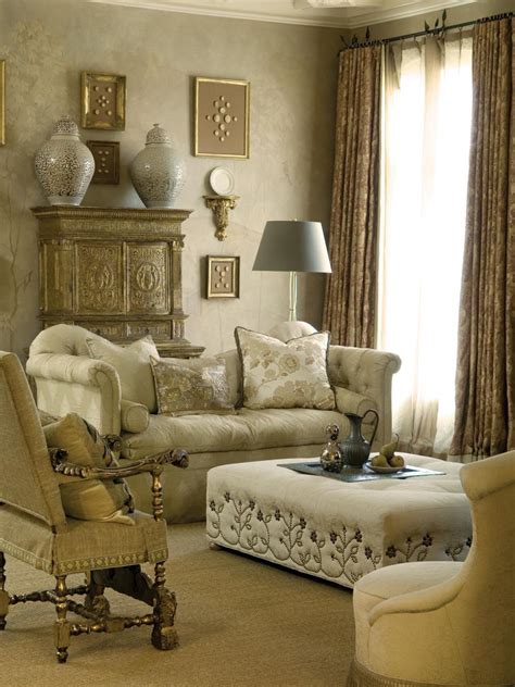 Beige Traditional Living Room With Ivory Sofa And