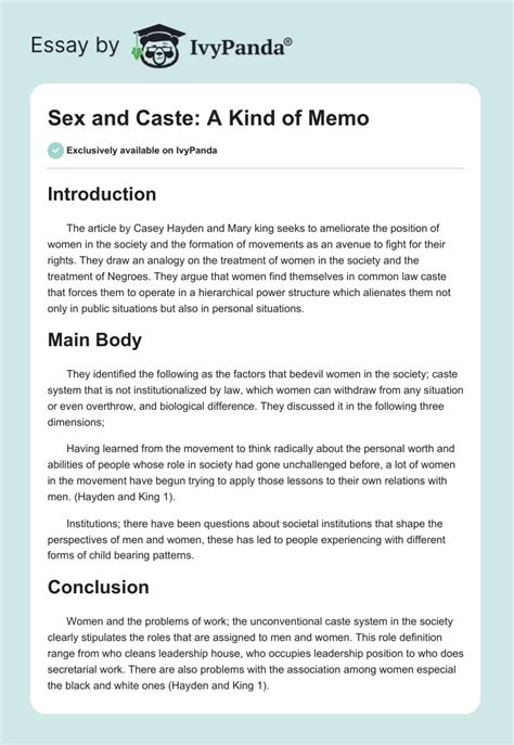 Sex And Caste A Kind Of Memo 265 Words Essay Example