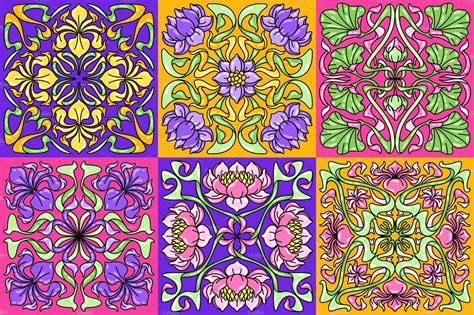 Art Nouveau Ceramic Tile Pattern Vector Graphics Creative Market