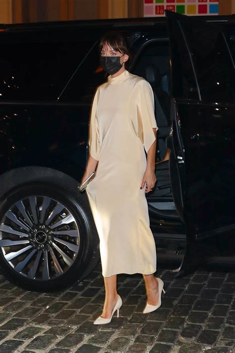 Dakota Johnson Night Out In A Beige Satin Dress In New York 31 Gotceleb