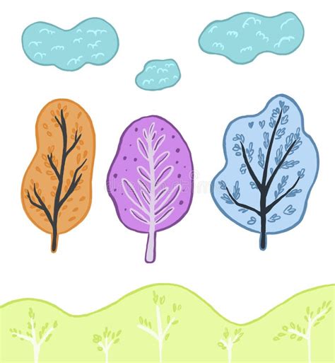 Abstract Trees Cartoon Illustration Of Trees In Unusual Color Stock
