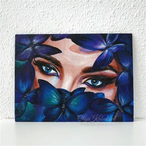 Butterfly Painting Original Acrylic Surreal Woman Portrait | Etsy