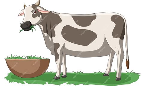 Premium Vector Vector Illustration Showing Cow Eating Grass