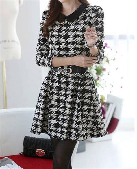 29 Off Ladylike Style Turn Down Collar Long Sleeve Houndstooth Print