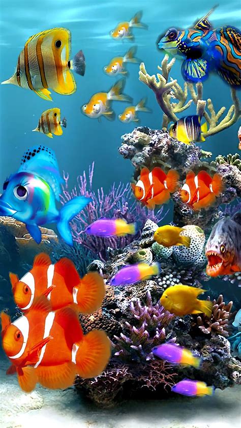 Yellow, pink, blue, and orange abstract digital wallpaper, macbook pro. 3d Aquarium | Live fish wallpaper, Fish wallpaper, Fish ...