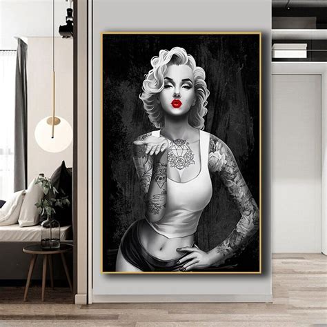Black White Marilyn Monroe Art Canvas Painting Portrait Poster And Prints Hip Hop Tattoos Girl